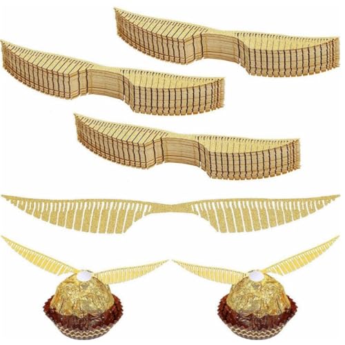 LJFEA 40 Stück Gold Glitter Wings Cake Toppers, Dekorative Hexe Schokolade Cupcake Toppers Dekorative Gold Glitter Wings für Candy Cake Cupcake Party von LJFEA