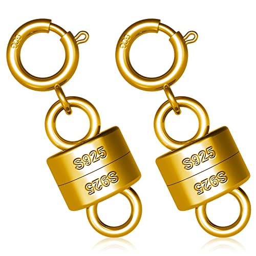 2stk 925 Magnetverschlüsse für Halsketten, Sterlingsilber-Armbandverschluss-Konverter Magnetische Magnetverschlüsse für Armbänder für Schmuckherstellungszubehör (Gold) von LUTER