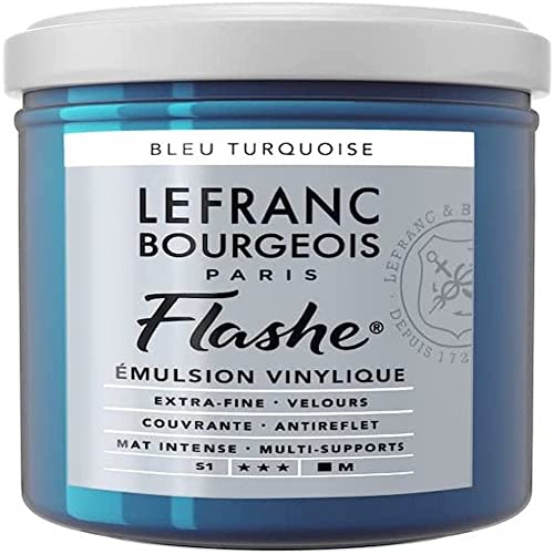 Lefranc Bourgeois 300634 Flashe Acrylfarbe & Vinylfarbe, hochpigmentiert, elastisch, lichtecht, alterungsbeständig, matt, für den Innen- & Außenbereich, 125ml Topf - Türkisblau von Lefranc Bourgeois