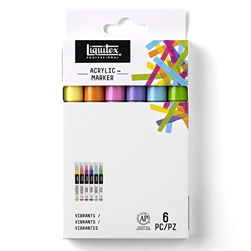 Liquitex 3699247 Professional Paint Acrylfarben Marker, Künstlerpigmente zum Zeichen, Malen auf Papier, Leinwand, Textilien, feine Spitze - 6 Marker Set Lebendige Töne von Liquitex