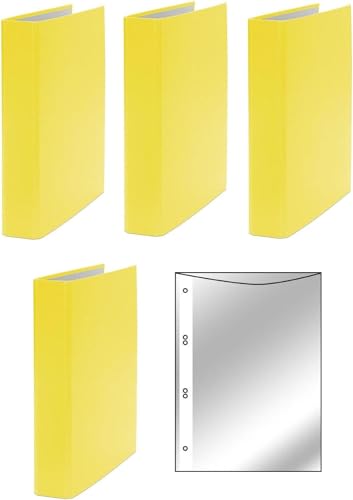 4x Ringbuch / DIN A5 / 2-Ring Ordner / Farbe: gelb + 100 Prospekthüllen von Livepac Office