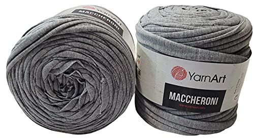 2 Stück Ballen Textilgarn YarnArt Maccheroni (ca. 1300 Gramm) ,T-Shirt Garn, 2 x ca. 130m Lauflänge, Stoffgarn (grau) von Maccheroni