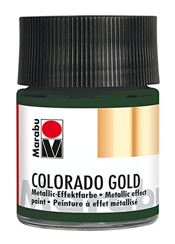 Marabu 12640005768 - Metallic Effektfarbe, Colorado Gold metallic dunkelgrün 50 ml, auf Wasserbasis, lichtecht, wetterfest, schnell trocknend, zum Pinseln und Tupfen auf saugenden Untergründen von Marabu