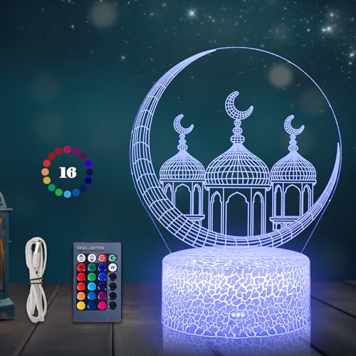 NAOLIU Ramadan Dekoration LED DIY Lamp,Eid Ramadan Dekorative Fee Licht, Ramadan 3D 16 Farben Ramadan Dekoration Lichter,Mubarak Ramadan LED Lampe für Innen Außenbereich Party Deko von NAOLIU