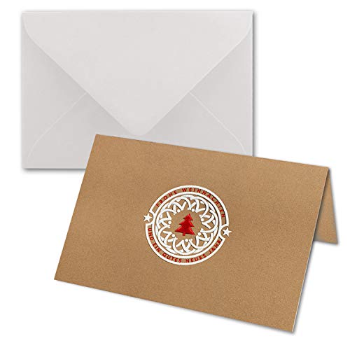 NEUSER PAPIER 100 Sets Weihnachtskarten DIN B6 ÖKO-Doppelkarten mit hochwertiger Blind- und Folienprägung - Roter Tannenbaum - Inklusive Umschläge in Weiß - Format 17,0 x 11,5 cm B6 von NEUSER PAPIER
