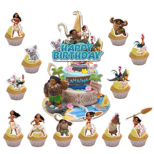 NTEVXZ 13Pcs Moan Kuchendekorationen, Cartoon Cupcake Toppers, Moan Ozean Thema Partyzubehör, Mooana Kuchen Topper für Kinder Geburtstag Party von NTEVXZ