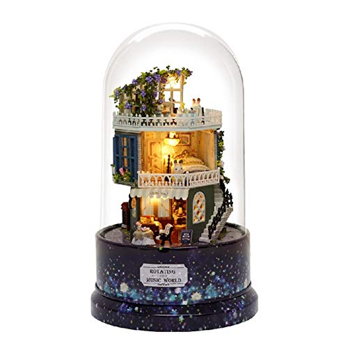Nikou Puppenhaus - Miniatur DIY Haus Kit Kreativraum Mini Dream House mit Möbeln und Glas, Spieluhr Staubschutz Abdeckung LED-Licht für romantische Kunstwerke & Geschenk des Valentines drehen von Nikou