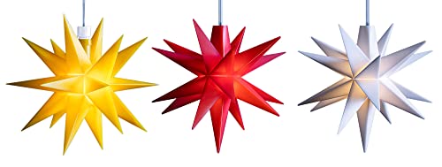 Novaliv Weihnachtsstern LED Dekosterne Sparset GELB+ROT+Weiss 8cm Timerfunktion nur Innen mit 1,5m Kabel und Batteriefach für 3 AA Batterien 3D Stern 18 Zackig Leuchtstern LED Weihnachtsbeleuchtung von Novaliv