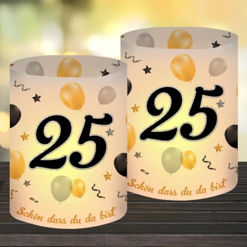 12 Windlicht Tischdeko 25 Geburtstag, Deko 25 Geburtstag Frau Mann, Happy Birthday Tischdeko 25. Geburtstag Frauen, Geeignet für Teelichter oder Kerzen mit Schön DASS Du Da Bist von O-Kinee