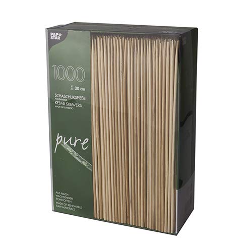 PAPSTAR Schaschlikspieße ´pure´, aus Bambus, Länge: 200 mm, Sie erhalten 1 Packung, Packungsinhalt: 1000 Stück von PAPSTAR