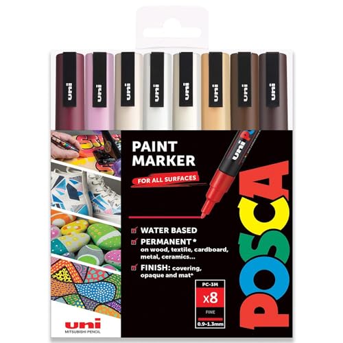 POSCA PC-3M Paint Marker Art Pens – 0,9–1,3 mm – warme neutrale Töne, Set mit 8 Stiften in Geschenkbox von POSCA