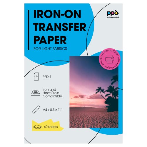 PPD 40 x A4 Inkjet Premium Transferpapier für helles Textil, Bügeleisen und Transferpresse PPD-1-40 von PPD