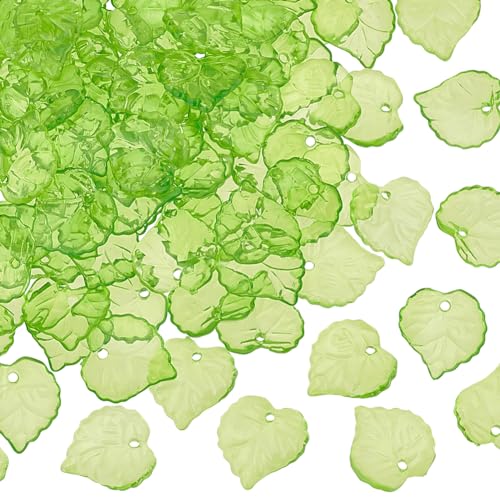 PH PandaHall - 100 Stück grüne transparente Acryl-Blatt-Anhänger für Halskette, Chunky Schmuck, ca. 15 mm lang, 15 mm breit, 2 mm dick, Loch: 1,5 mm von PH PandaHall