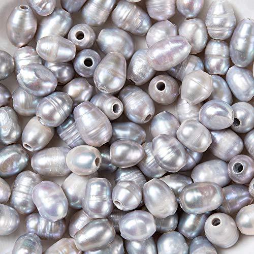 PandaHall Natürliche Süßwasser-Zuchtperlen, 7 ~ 8 mm, ovale Form, graue Perlen, lose Perlen für Halsketten, Armbänder, Schmuckherstellung, 100 Stück von PH PandaHall