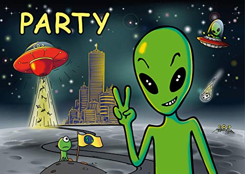 16-teiliges Einladungskarten-Set * Alien * für Kindergeburtstag und Mottoparty | bestehend aus 8 Einladungen und 8 Umschlägen | Kinder Geburtstag Party All Weltraum Space Ausserirdische von Partystrolche