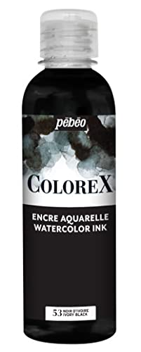 Pébéo - Colorex Tinte 250 ML Schwarz Elfenbein - Colorex Aquarell Tinte Pébéo - Schwarz Elfenbein Tinte mit samtigem Finish - Zeichentusche Multi-Tool Alle Medien - 250 ML - Schwarz Elfenbein von Pebeo