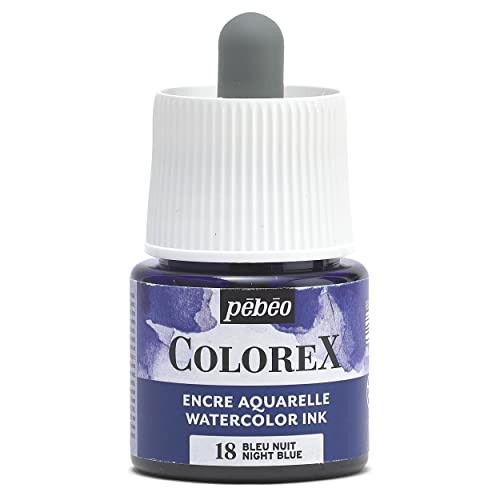 Pébéo - Colorex Tinte 45 ML Nachtblau - Colorex Aquarell Tinte Pébéo - Nachtblau Tinte mit samtigem Finish - Zeichentusche Multi-Tool Alle Medien - 45 ML - Nachtblau von Pébéo