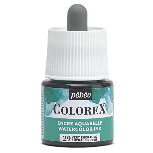 Pébéo - Colorex Tinte 45 ML Smaragdgrün - Colorex Aquarell Tinte Pébéo - Smaragdgrün Tinte mit samtigem Finish - Zeichentusche Multi-Tool Alle Medien - 45 ML - Smaragdgrün von Pébéo