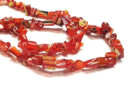 Millefiori Glassperlen, Rot, chips form, 3~8 mm, 90cm strang ca. 250Stück Perle zum Auffädeln Schmuckperlen R47 von Perlin
