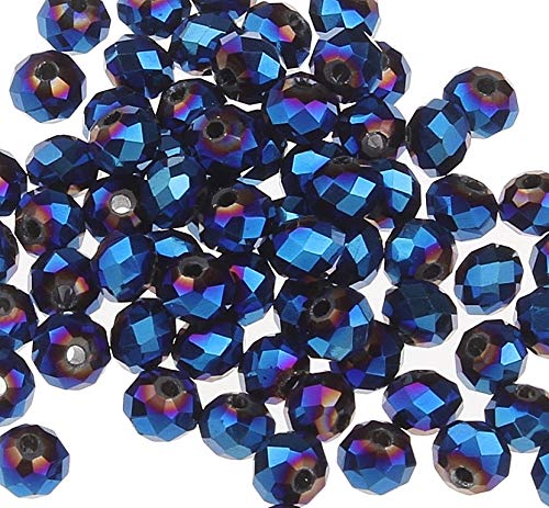 Tschechische Kristall Glas Perlen CZ Böhmische Facettierte Rondelle Glasperlen 4/6/8/10 mm (Fire-Polished Blau, 10x8 mm) von Perlin