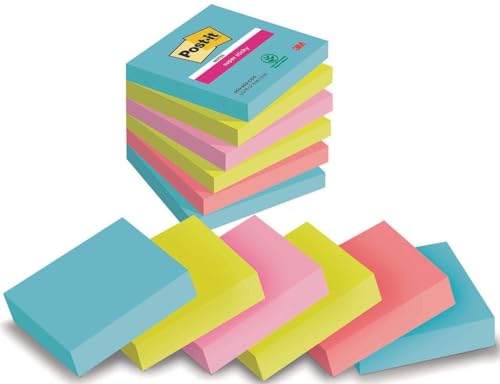 Post-it Super Sticky Notes Cosmic Collection, Packung mit 6 Blöcken, 90 Blatt pro Block, 76 mm x 76 mm, Türkis, Grün, Pink - Extra-stark klebende Notizzettel für Notizen, To-Do-Listen und Erinnerungen von Post-it