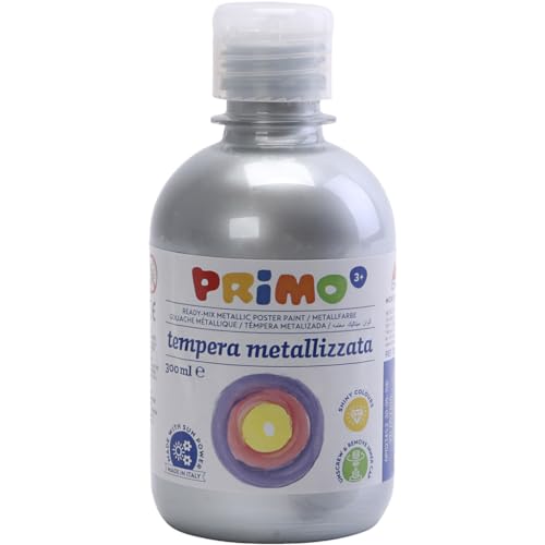 PRIMO Schulmalfarbe, Bastelfarbe für Kinder mit Metallic-Look, 300ml mit Dosierverschluss (silber) von Primo