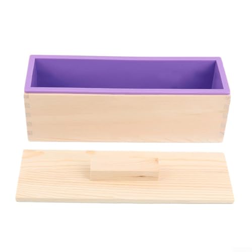 RANRAO Seifenherstellungsformen, Holzbox + Form, rechteckig, handgefertigt, Silikon-Seifenform mit Deckel, DIY handgefertigte Formform für Seife, Kerzen und Kuchen (lila) von RANRAO