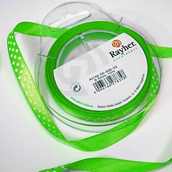 grünes Satinband, 10m, mit weißen Punkten, Seidenband zum Nähen von Rayher Hobby GmbH