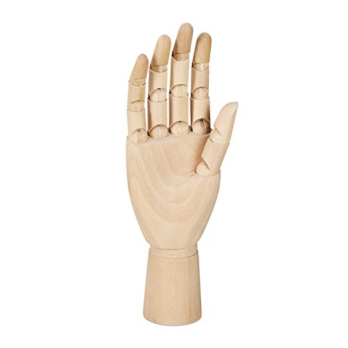 Relaxdays Holzhand, rechte Hand HBT: 25 x 8 x 5 cm, bewegliche Finger, realistisch Zeichnen, Malhilfe, Modellhand, natur von Relaxdays