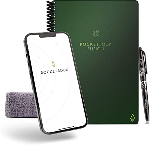 Rocketbook Fusion Reusable Digital Notebook - Smart Notepad A5 Green, 7 Styles, To Do List, Daily Journal, Weekly & Monthly Planner, with Frixion Erasable Pen, Office Gadget Reduces Paper Waste von Rocketbook