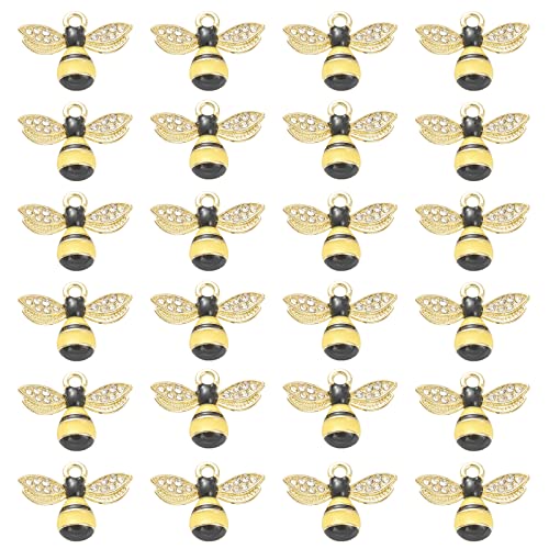 SUNNYCLUE 1 Box 24 STÜCKE Legierung Emaille Bienen Charms Gold Honigbienen Mit Kristall Strass Anhänger Für Die Schmuckherstellung Charm Halsketten Armbänder Ohrringe DIY Bastelbedarf Zubehör von SUNNYCLUE