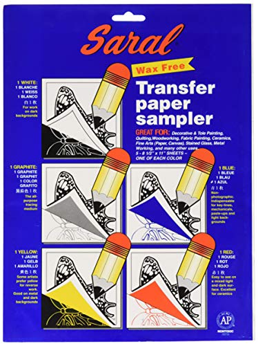 Saral Wax Free Transfer Paper Sampler, Blau Wachsfreies Transferpapier enthält je 1 x weißer Graphit, Gelb, Rot, Papier, 8.5-x-11-Inch, 5 stück von Saral