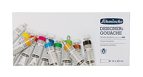 Schmincke - Designers Gouache, 12 x 20 ml-Tuben, 72 014 097, 12 Farbtöne, Kartonset, streifenfrei, maximal deckend, farbintensiv und samtmatt von Schmincke