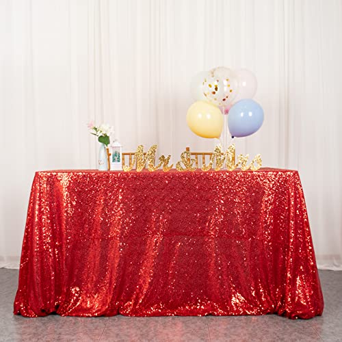 ShinyBeauty Pailletten-Tischdecke, rechteckig, 152 x 305 cm, rot, rechteckig, 1,8 m, Weihnachtstischdecke, Paillettenstoff, Tischüberzug, Feiertags-Party-Dekoration von ShinyBeauty
