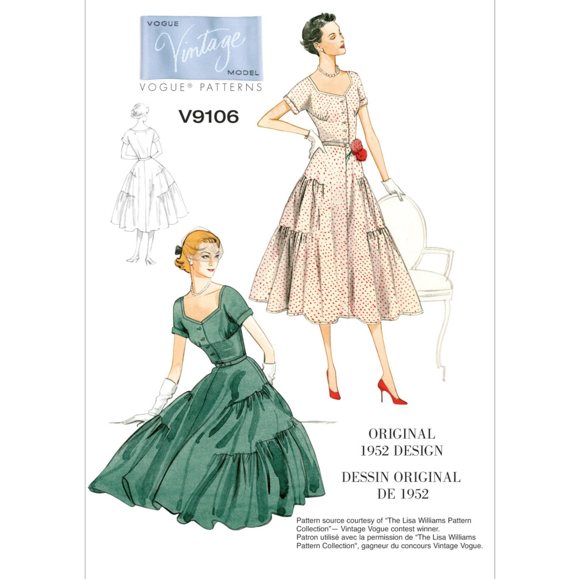Schnittmuster Vogue 9106 Damen-Vintage-Kleid mit Gürtel von Stoffe Hemmers