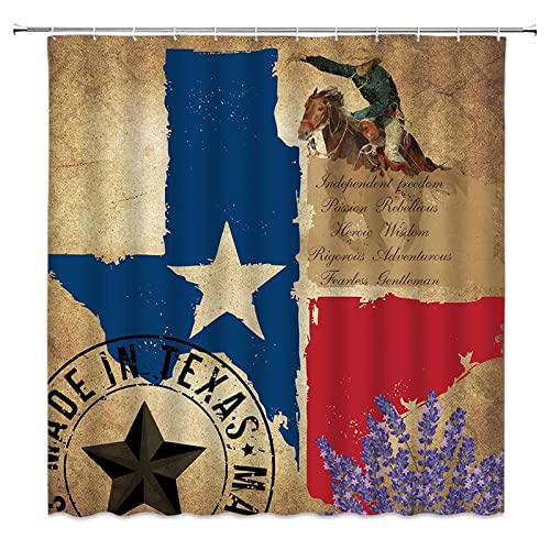Western Duschvorhang Texas Star Texans Karte Flagge Rustikale Cowboy Home Room Badezimmer Polsterstoff Vorhänge mit Haken von TENVSIN