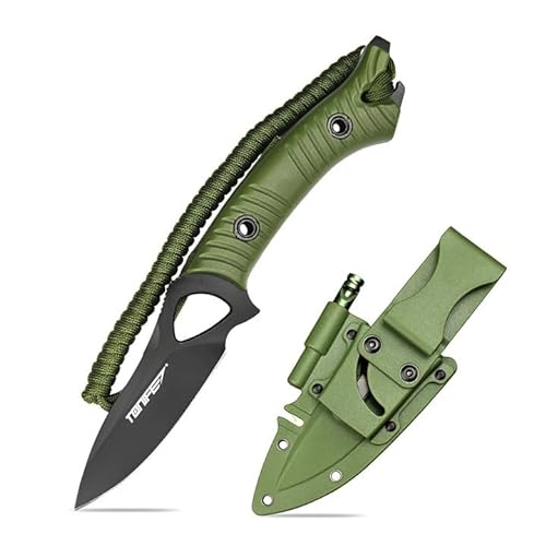 TONIFE Explorer Feststehendes Messer mit Scheide 8Cr14MoV Klinge Multifunktionales Überlebensmesser, Glasfaserverstärkter Nylongriff für Outdoor EDC Messer (Grün+Schwarz Titan) von TONIFE