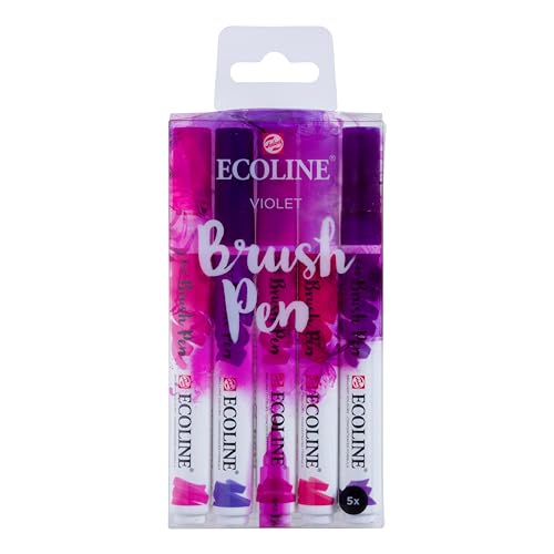 Ecoline Brush Pen-Set mit 5 flüssigen Aquarellstiften – Violetttöne | Mischbare Pinselstifte für Handlettering, Zeichnen und Basteln von Ecoline