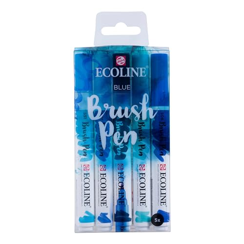 Ecoline Brush Pen-Set mit 5 flüssigen Aquarellstiften – Blautöne | Mischbare Pinselstifte für Handlettering, Zeichnen und Basteln von Ecoline