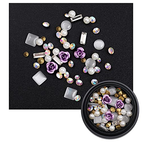 Nagelset mit Perlen, flache Rückseite, Blumennagelnieten und Strasssteine, Nagelkunst, Dekoration, Rosenschmuck, Blumennagel, 3D von TintTower