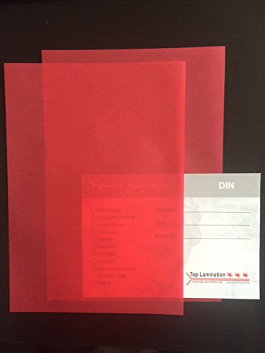 50 Blatt DIN A6 bedruckbares Transparentpapier rot 100g/m² exzellente Durchsicht, sehr gute Qualität, Pergamentpapier von Top Lamination Laminiertechnik