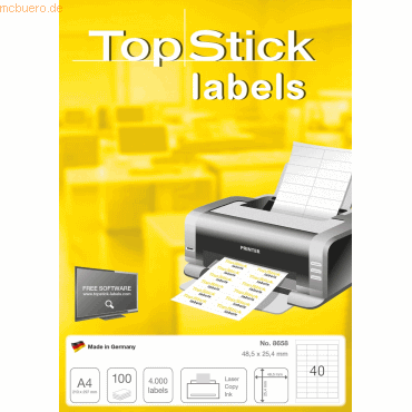 TopStick Universal-Etiketten Papier weiß selbstklebend 48,5x25,4mm 100 von TopStick