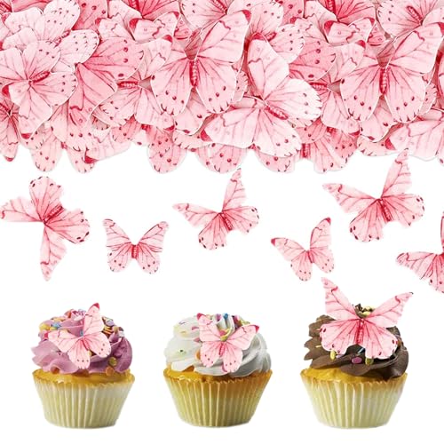 Rosa Schmetterling Schmetterlinge Tortendeko Topper, 40 Stück Schmetterlingskuchen Dekorationen, Geeignet für Hochzeiten, Geburtstage, Parteien von TuseRxln