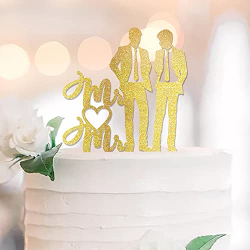 Gay Couple Wedding Cake Toppers Glitter Gold Beach Gay His And His Wedding Cake Topper Silhouette LGBTQ Gay Wedding Decorations Custom Name Est Date Gay Wedding Engagement Gifts 15,2 cm von UDCRZ
