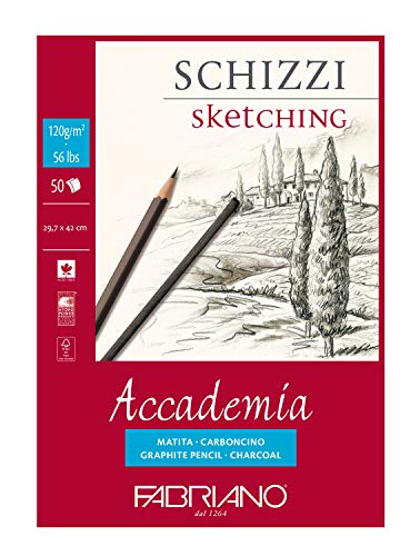 Fabriano Honsell 41122942 - Fabriano Accademia Schizzi, DIN A3, 120 g/m², 50 Blatt, weiß, hochwertiges, radierfestes Zeichenpapier, säure- und ligninfrei, für alle Trockentechniken von Fabriano