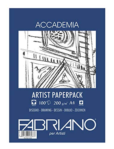 Honsell 50814200 - Fabriano Accademia Zeichenpapier, Block kopfgeleimt, 200 g/m², DIN A4, 100 Blatt, matt, säurefrei und alterungsbeständig, sehr radierfest von Fabriano