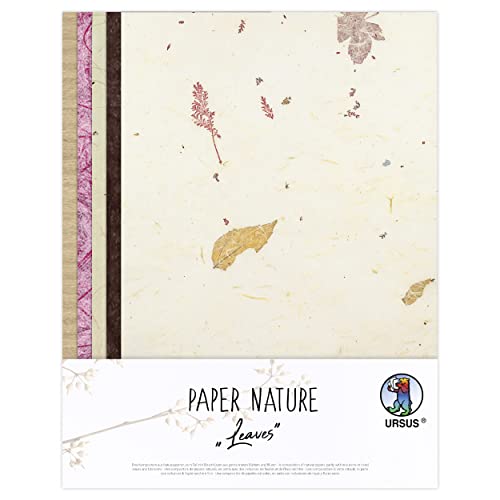 Ursus 61620005 - Naturpapiere Leaves, 10 Blatt, 23 x 33 cm, mit Graspapier und Strohseide, für kreative Bastelarbeiten von Ursus