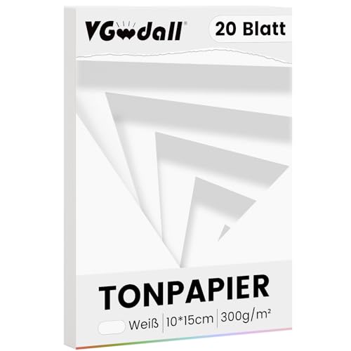 VGOODALL 60 Stück Tonpapier Weiß, Bastelpappe in Weiß Papier Bastelpapier 300 g/m² Druckerpapier Premium Tonzeichenpapier Craft Paper zum Basteln Drucken von VGOODALL
