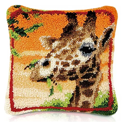 VIONNPPT Giraffe Knüpfkissen Kissenbezug Zum Selber, Latch Hook Kit Kreative 3D Teppich Knüpfen Set für Kinder Erwachsene Geschenke, 40cmx40cm von VIONNPPT
