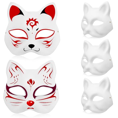 Vaguelly 5 Stück Katzenmasken Diy-Maske Weißem Papier Unbemalt Bastelmaske Tier-Halbgesichtsmasken Maskerademasken Für Kinder Karneval Cosplay Tanz Partygeschenke von Vaguelly